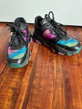 Kurt Geiger Black Sneakers with Pink, Blue & Green Panels